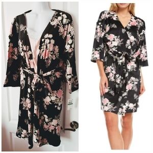 Flora Nikooz Plush Robe Black Floral Size Large